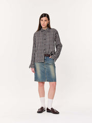 Black & Beige Checkered Oversized Cropped Shirt